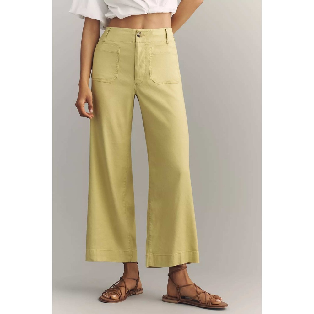 Maeve Anthropologie The Colette Full Length Linen Wide Leg Pants Yellow 33